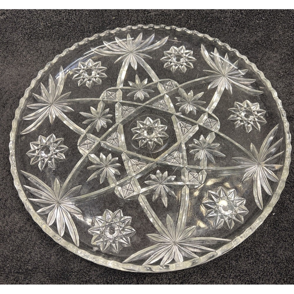13" Vintage Anchor Hocking EAPC Start of David Starburst Clear Glass Platter